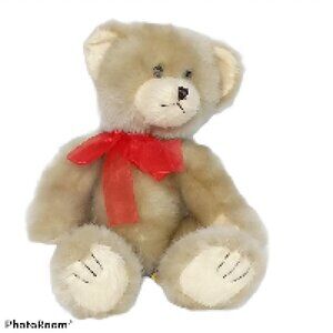 Tan Teddy Bear Plush Red Bow 9 Inch Stuffed Animal